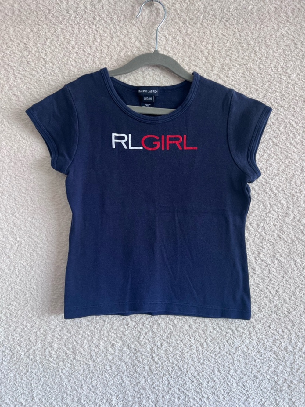 Ralph Lauren Vintage RLGIRL Rare Blue Red Short Sleeve T Shirt Size Large 12/14